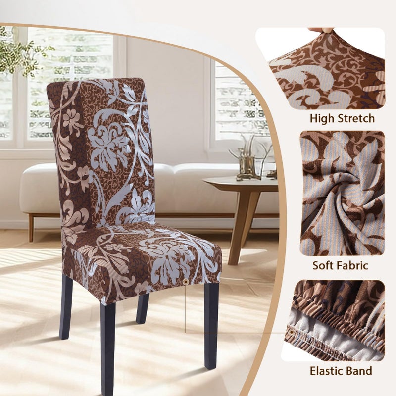 SearchI Dining Room Chair Covers Set of 4, Stretch Printed Parsons Chair Slipcovers Removable Washable Kitchen Chair Protector Cover for Dining Room, Hotel, Ceremony (Brown+Flower) - Image 3